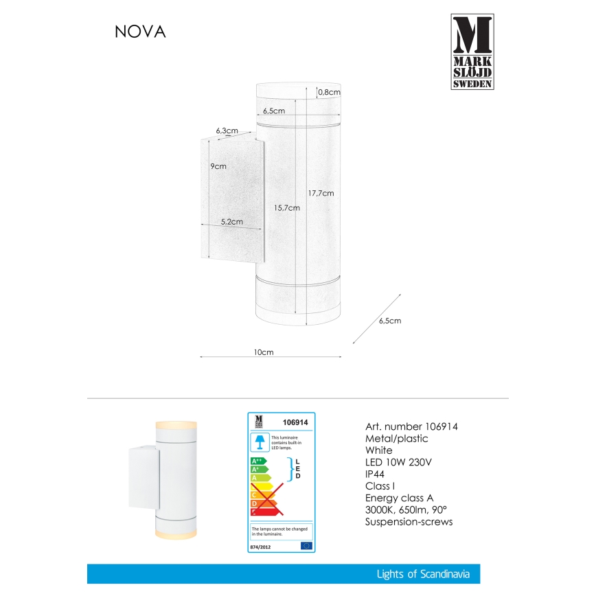Markslöjd 106914 - LED-ulkoseinävalaisin NOVA 2xLED/5,5W/230V IP44