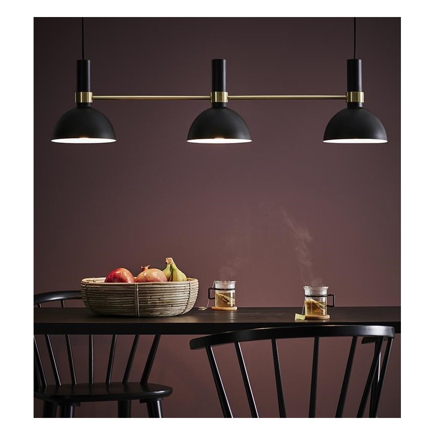 Markslöjd 106971 - Kattokruunu narulla LARRY 3xE27/60W/230V musta/kultainen