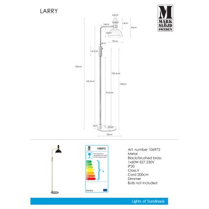 Markslöjd 106972 - Himmennettävä lattiavalaisin LARRY 1xE27/60W/230V musta/kultainen