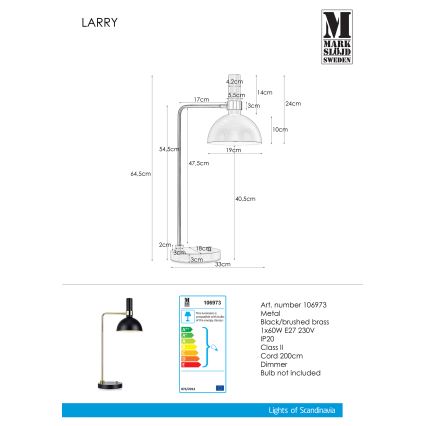 Markslöjd 106973 - Himmennettävä pöytävalaisin LARRY 1xE27/60W/230V