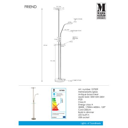 Markslöjd 107009 - Himmennettävä LED-lattiavalaisin FRIEND LED/18W/230V + LED/5W