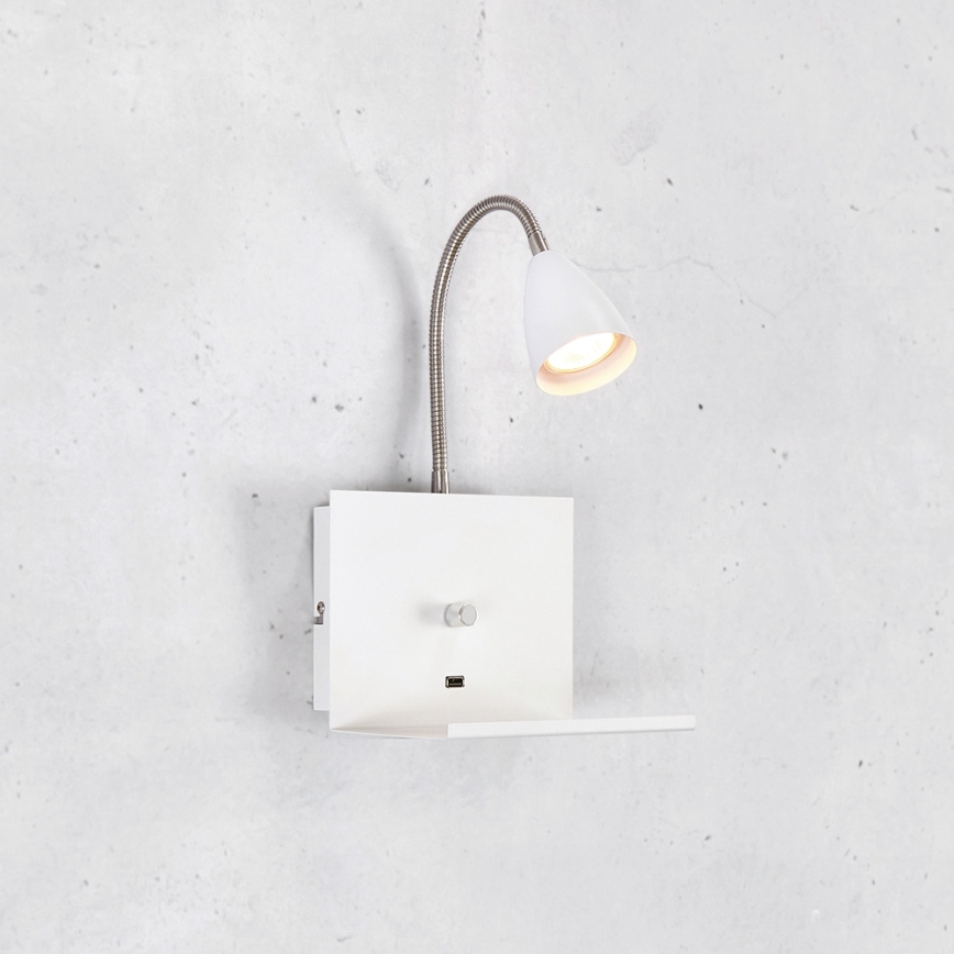 Markslöjd 107140 - Himmennettävä seinävalaisin USB LOGI 1xGU10 / 7W / 230V