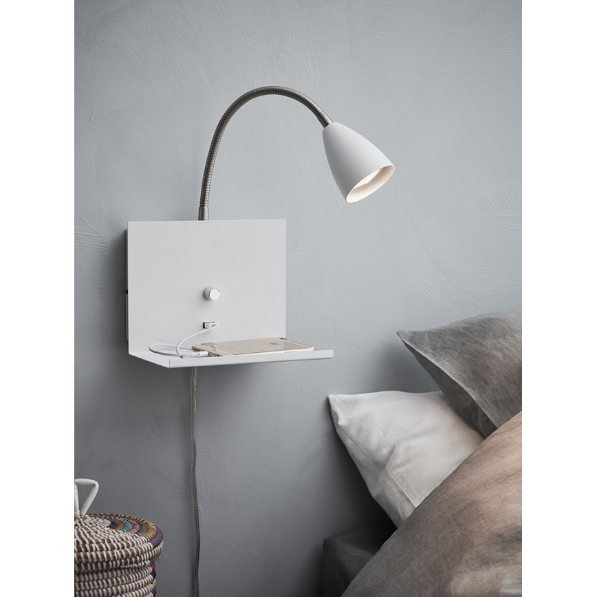 Markslöjd 107140 - Himmennettävä seinävalaisin USB LOGI 1xGU10 / 7W / 230V