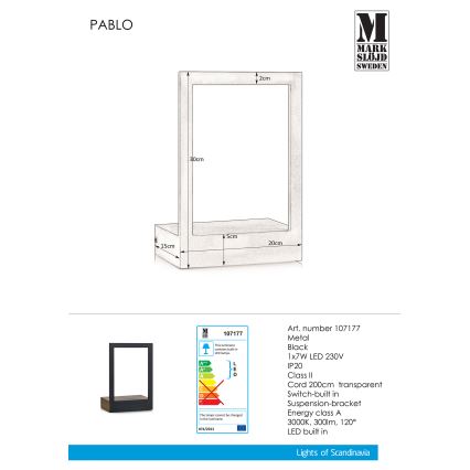 Markslöjd 107177 - LED-seinävalaisin kehyksellä PABLO LED/7W/230V