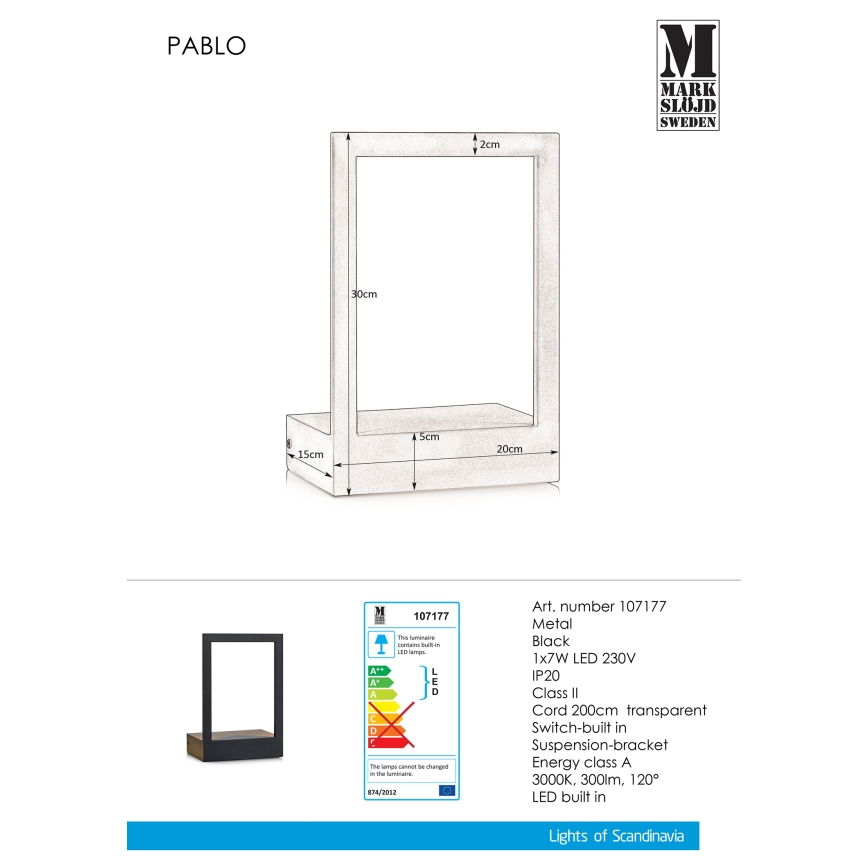 Markslöjd 107177 - LED-seinävalaisin kehyksellä PABLO LED/7W/230V