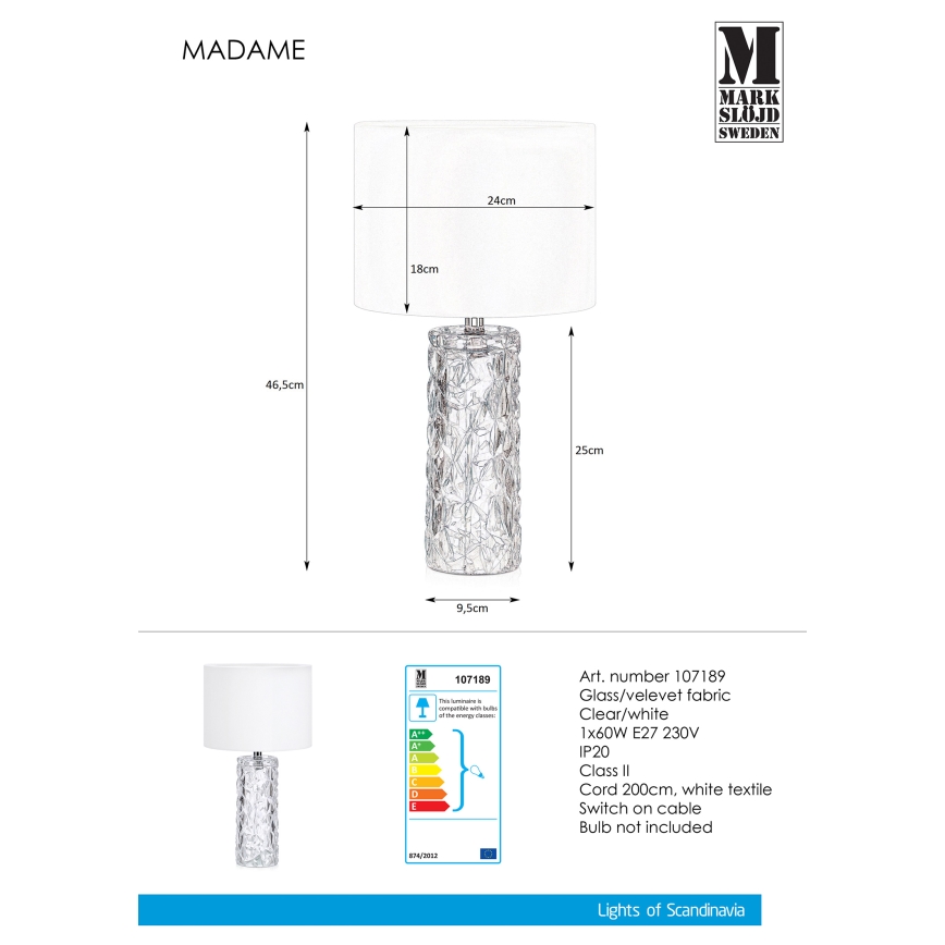 Markslöjd 107189 - Pöytävalaisin MADAME 1xE27/40W/230V