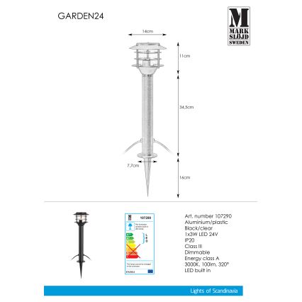 Markslöjd 107290 - LED-ulkolamppu GARDEN 24 LED/3W/24V 45 cm IP44 musta