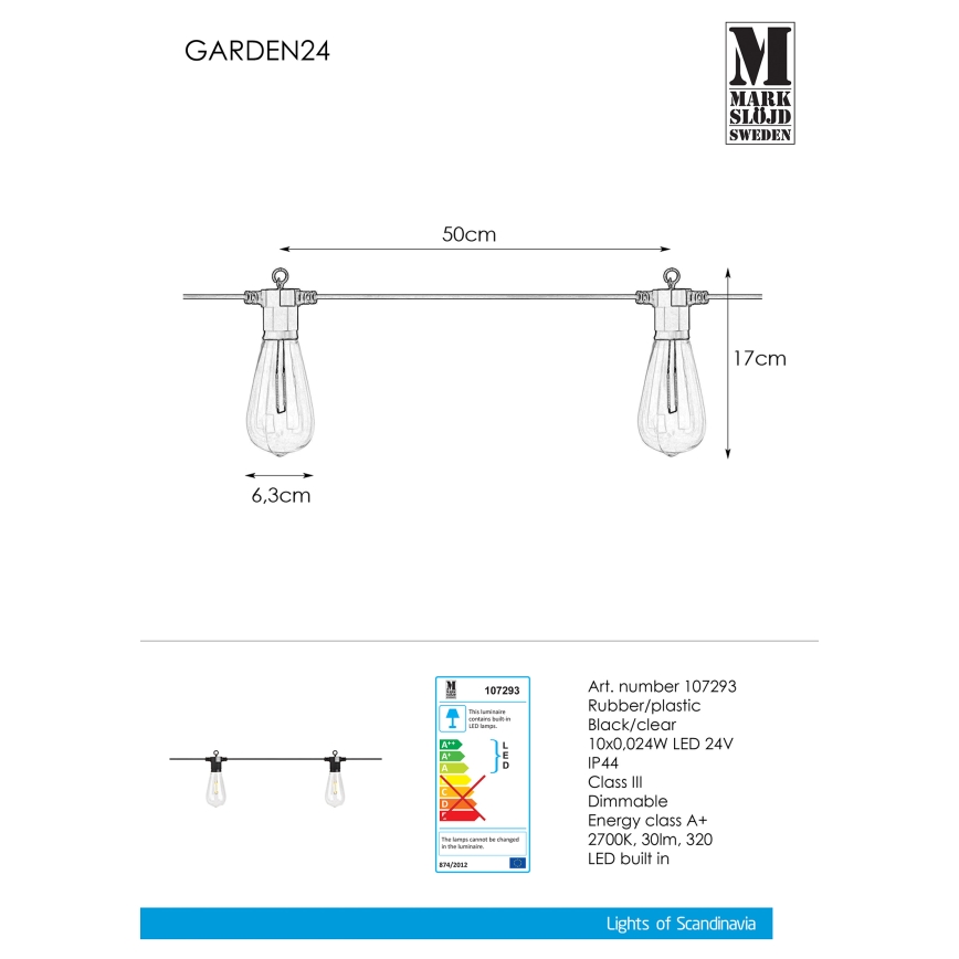 Markslöjd 107293 - LED koristeketju ulkokäyttöön SEPPELE GARDEN 10xLED 5,5m IP44