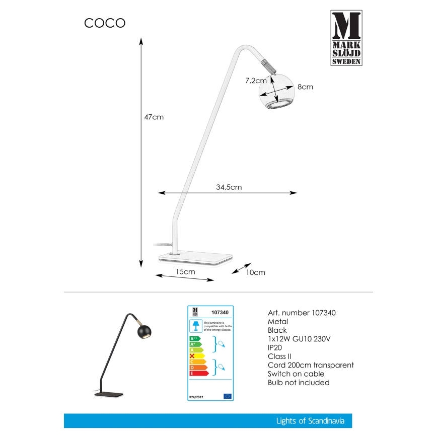 Markslöjd 107340 - Pöytävalaisin COCO 1xGU10/12W/230V