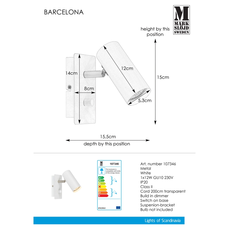 Markslöjd 107346 - Himmennysseinävalo BARCELONA 1xGU10/12W/230