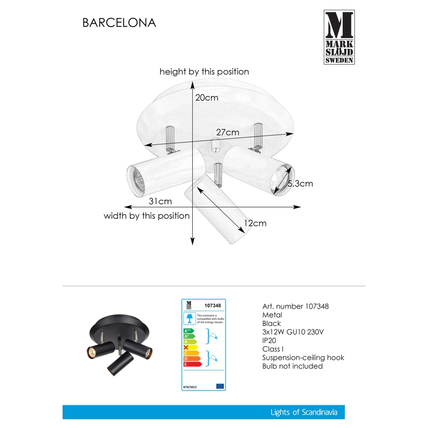 Markslöjd 107348 - Kohdevalo BARCELONA 3xGU10/12W/230V