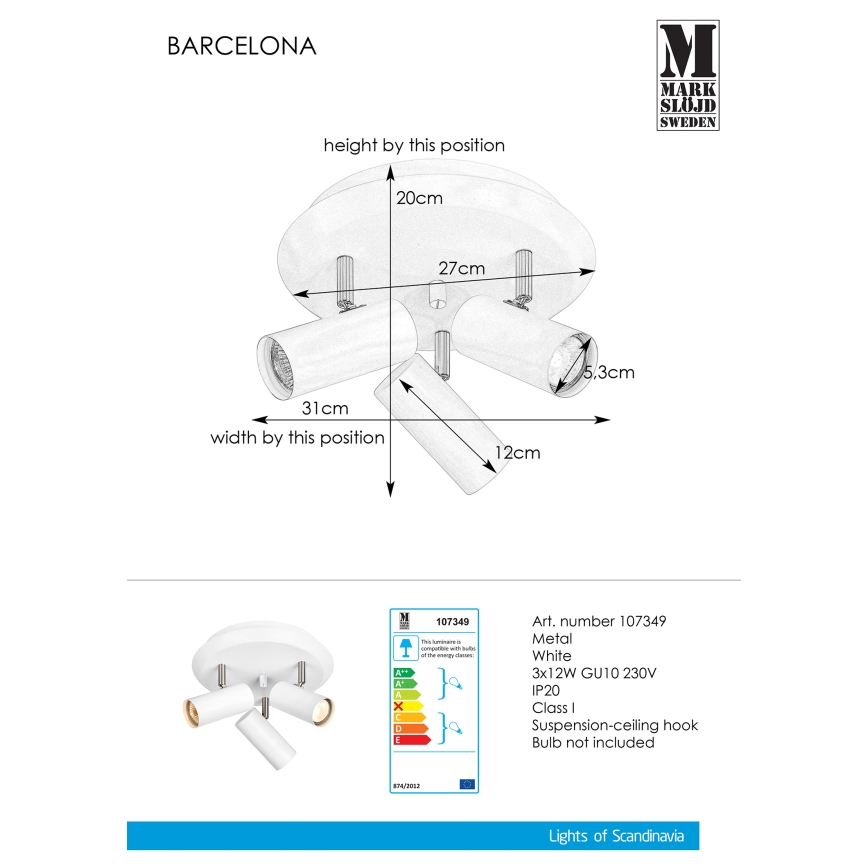 Markslöjd 107349 - Kohdevalo BARCELONA 3xGU10/12W/230V