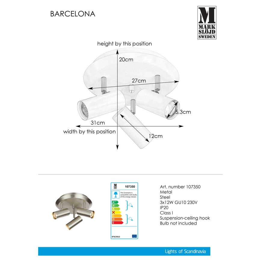 Markslöjd 107350 - Kohdevalo BARCELONA 3xGU10/12W/230V