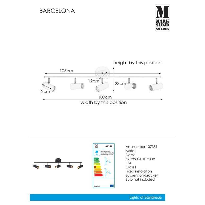 Markslöjd 107351 - Kohdevalo BARCELONA 5xGU10/12W/230V