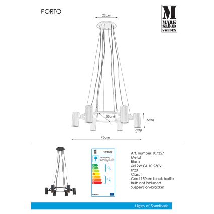 Markslöjd 107357 - Kattokruunu narulla PORTO 6xGU10/12W/230V