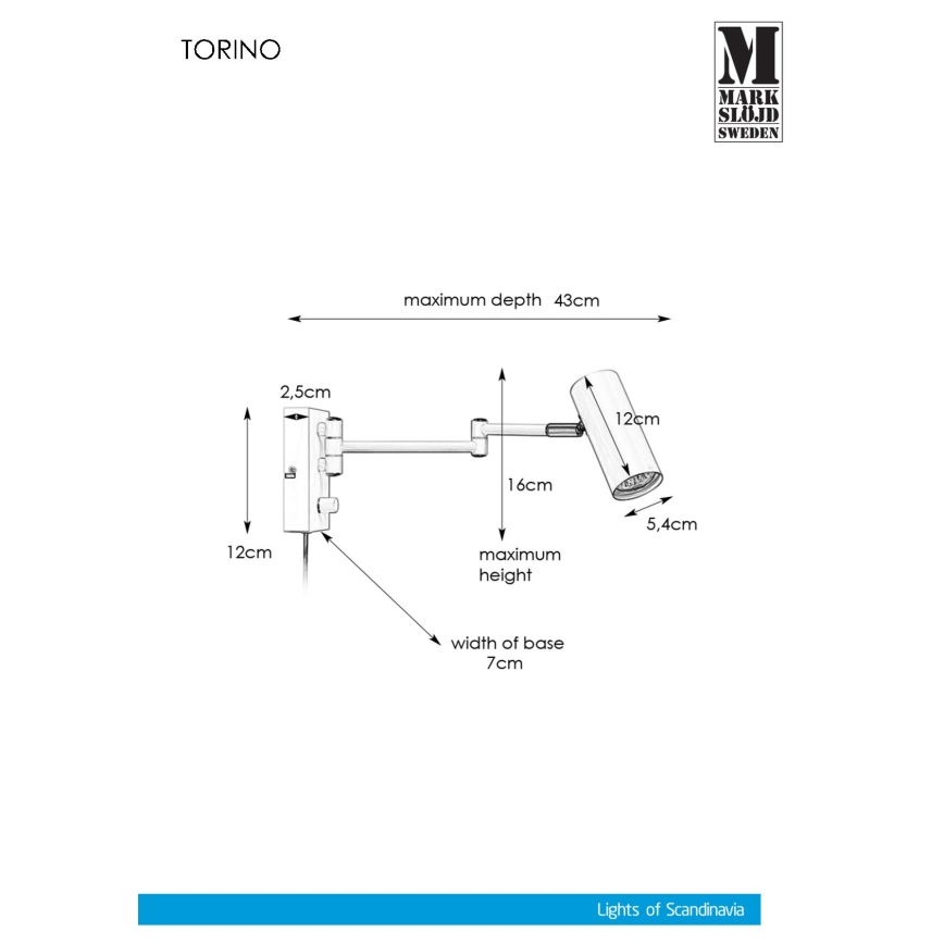 Markslöjd 107538 - Himmennettävä seinäkohdevalaisin TORINO 1xGU10/12W/230V