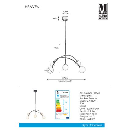 Markslöjd 107560 - Kattokruunu narulla HEAVEN 5xG9/28W/230V
