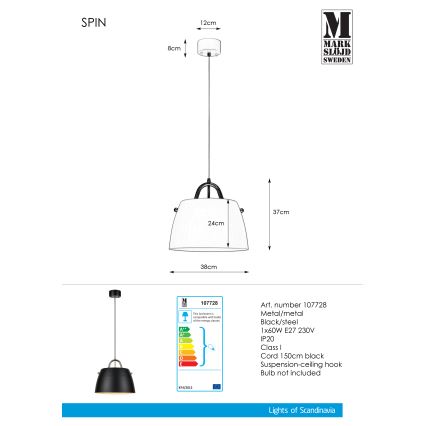 Markslöjd 107728 - Kattokruunu narulla SPIN 1xE27/60W/230V