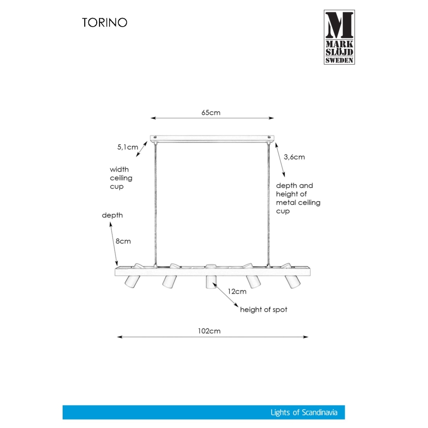 Markslöjd 107783 - Kattokruunu narulla TORINO 5xGU10/7W/230V