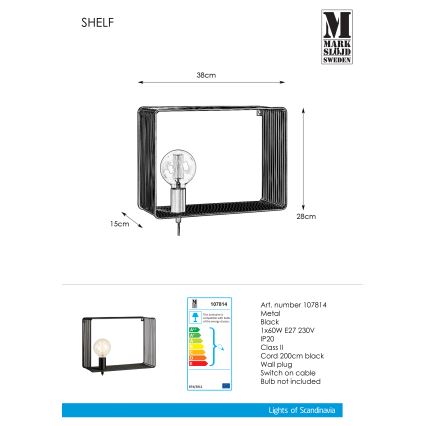 Markslöjd 107814 - Seinävalaisin SHELF 1xE27/60W/230V