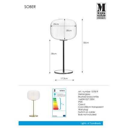 Markslöjd 107819 - Pöytävalaisin SOBER 1xE27/60W/230V valkoinen/messinki