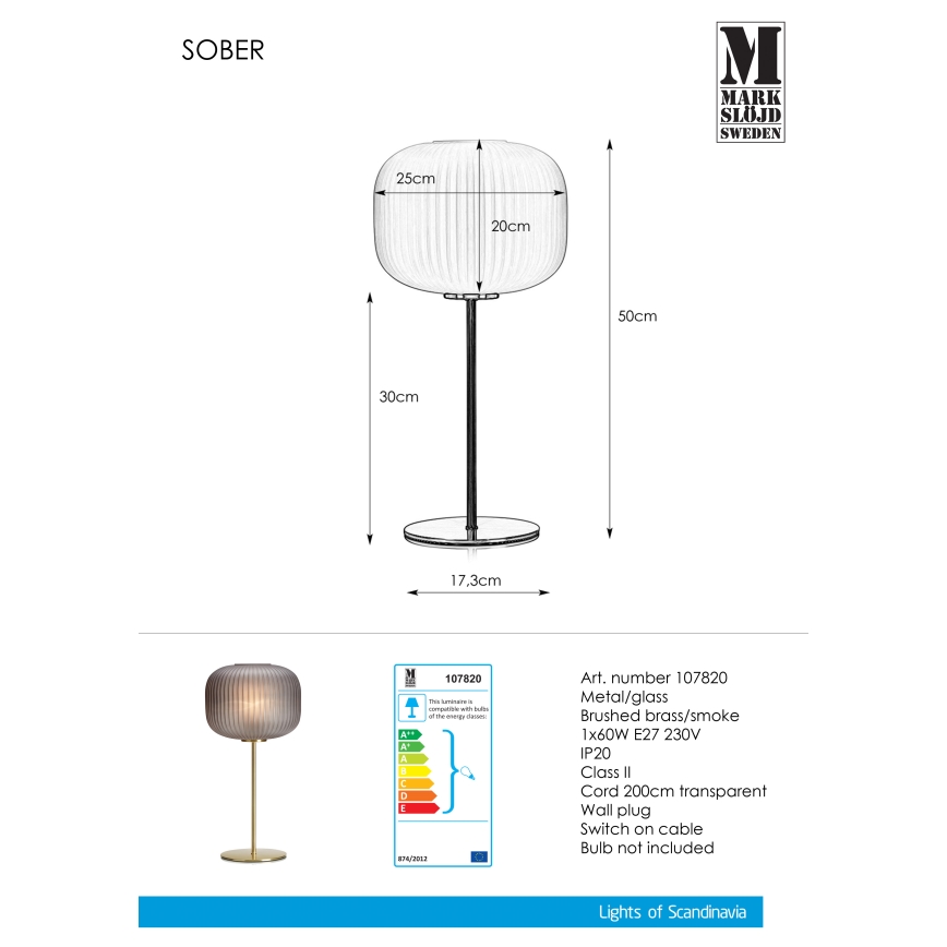 Markslöjd 107820 - Pöytävalaisin SOBER 1xE27/60W/230V messinki