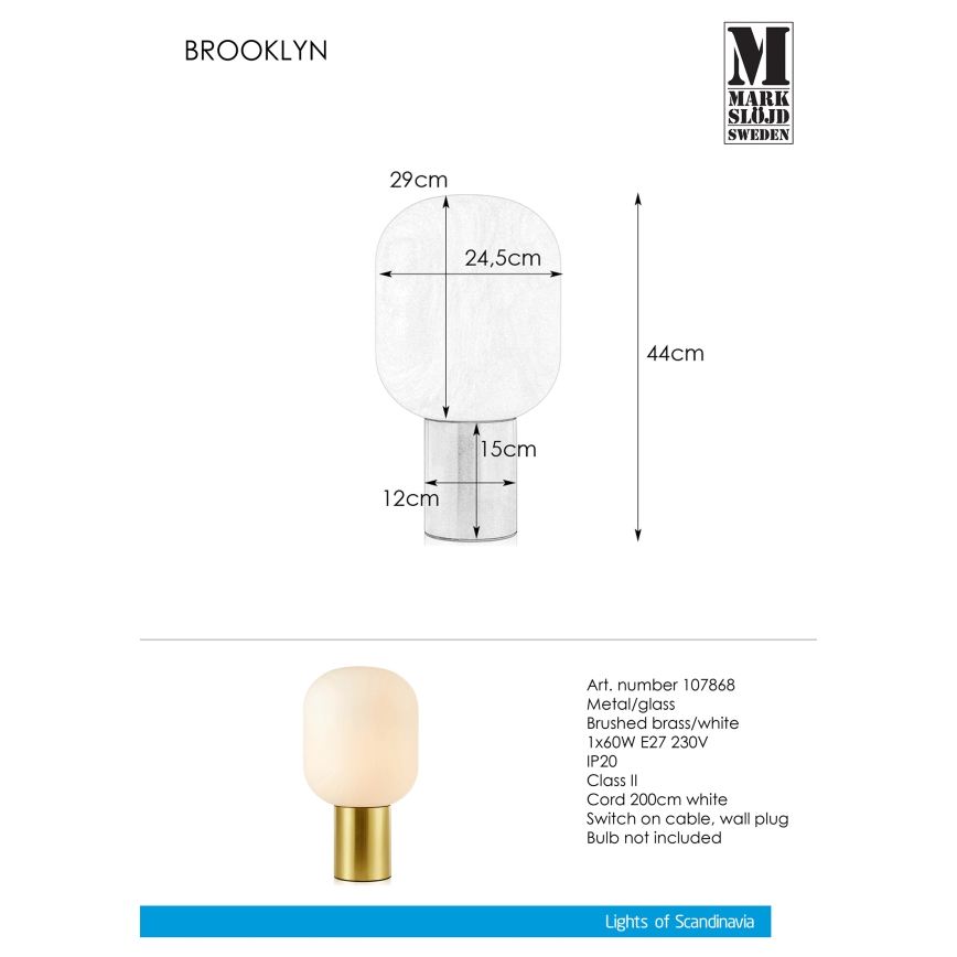 Markslöjd 107868 - Pöytävalaisin BROOKLYN 1xE27/60W/230V