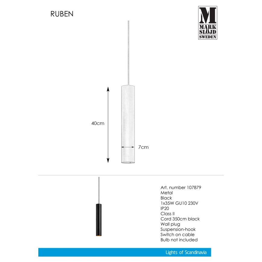 Markslöjd 107879 - Kattokruunu narulla RUBEN 1xGU10/35W/230V