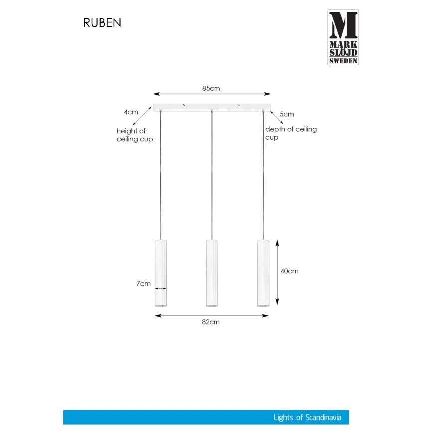 Markslöjd 107883 - Kattokruunu narulla RUBEN 3xGU10/35W/230V