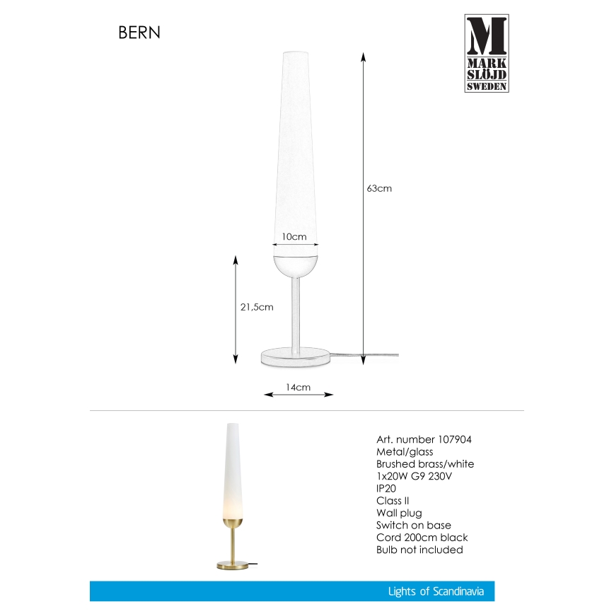 Markslöjd 107904 - Pöytävalaisin BERN 1xG9/20W/230V