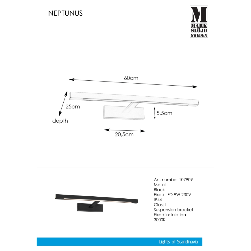 Markslöjd 107909 - kylpyhuoneen LED-peilivalo NEPTUNUS LED/9W/230V IP44