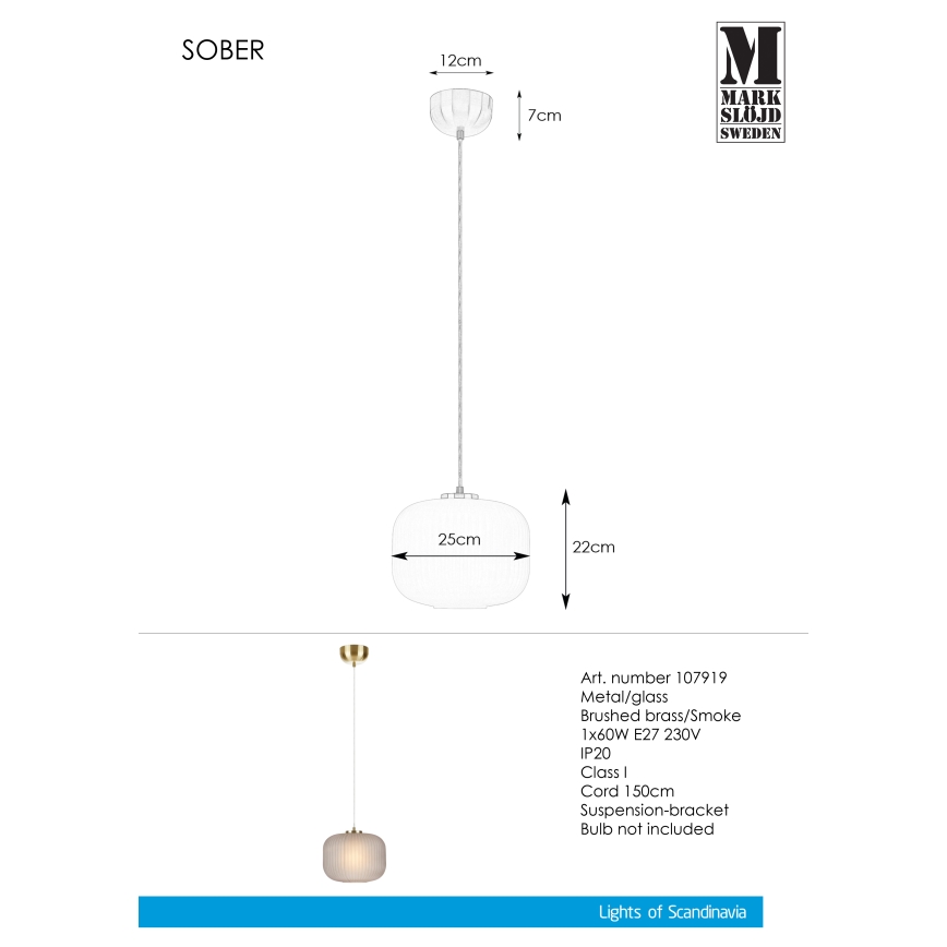 Markslöjd 107919 - Kattokruunu narulla SOBER 1xE27/20W/230V