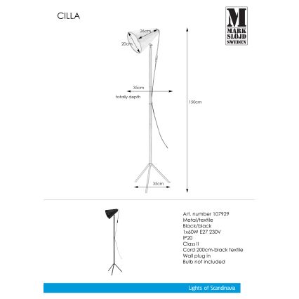 Markslöjd 107929 - Lattialamppu CILLA 1xE27/60W/230V