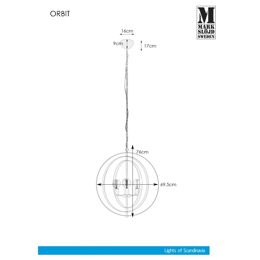 Markslöjd 107941 - Kattokruunu ketjussa ORBIT 3xE27/60W/230V
