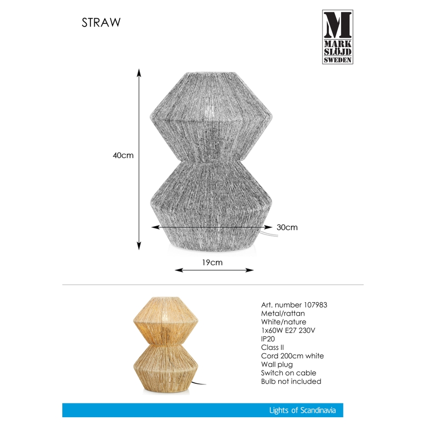 Markslöjd 107983 - Pöytävalaisin STRAW 1xE27/40W/230V