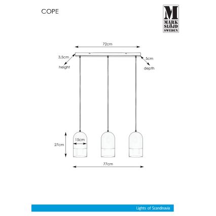 Markslöjd 108226 - Kattokruunu johdossa COPE 3xE14/18W/230V