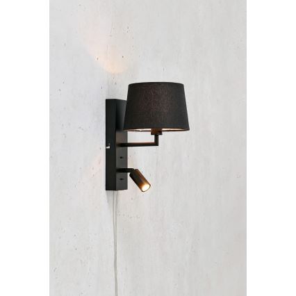 Markslöjd 108595 - LED-seinävalaisin USB:llä COMO 1xE14/40W/230V + LED/3W musta