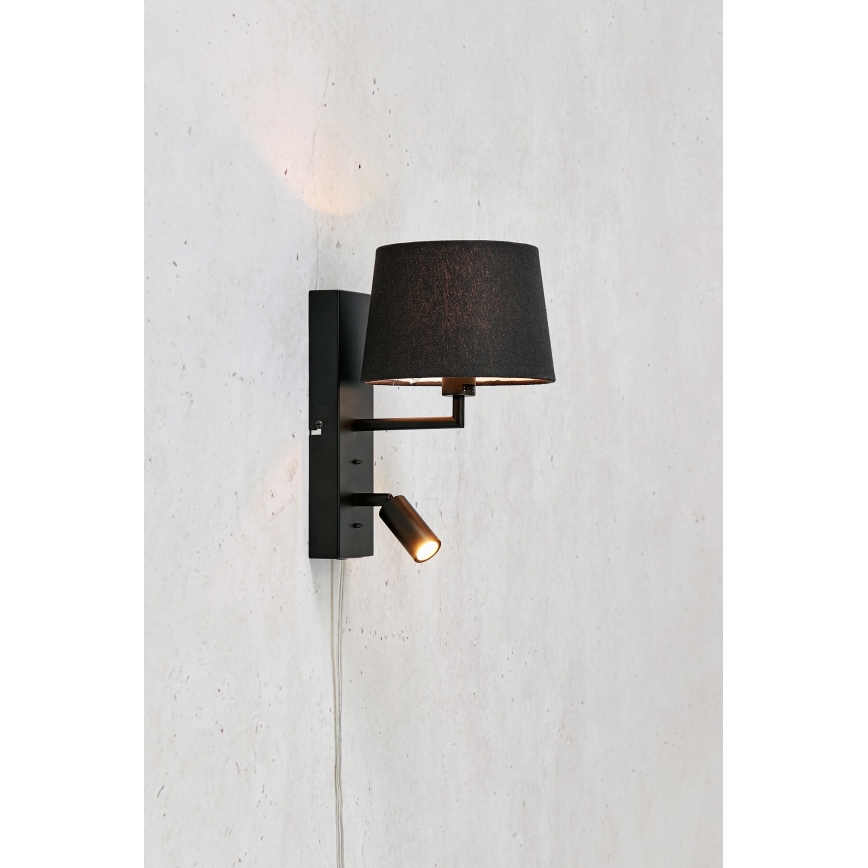 Markslöjd 108595 - LED-seinävalaisin USB:llä COMO 1xE14/40W/230V + LED/3W musta