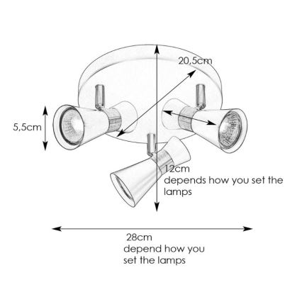 Markslöjd 108626 - Kohdevalo FOLIE 3xGU10/7W/230V musta/messinki
