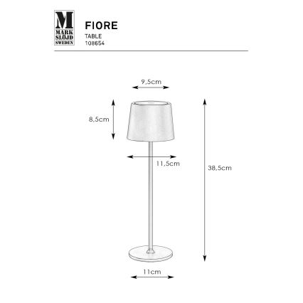 Markslöjd 108654 - LED Himmennettävä ladattava lamppu FIORE LED/2W/5V IP44 38 cm valkoinen