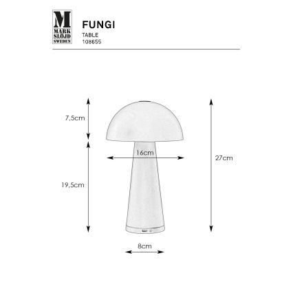 Markslöjd 108655 - LED Himmennettävä ladattava lamppu FUNGI LED/1,5W/5V IP44 musta