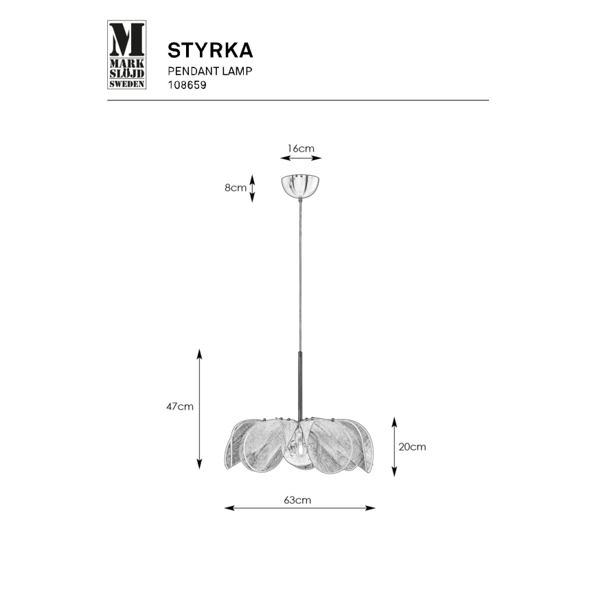 Markslöjd 108659 - Kattokruunu johdossa STYRKA 1xE27/40W/230V halkaisija 63 cm beige