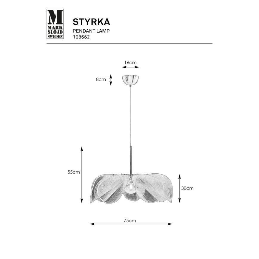 Markslöjd 108662 - Kattokruunu johdossa STYRKA 1xE27/40W/230V halkaisija 75 cm musta