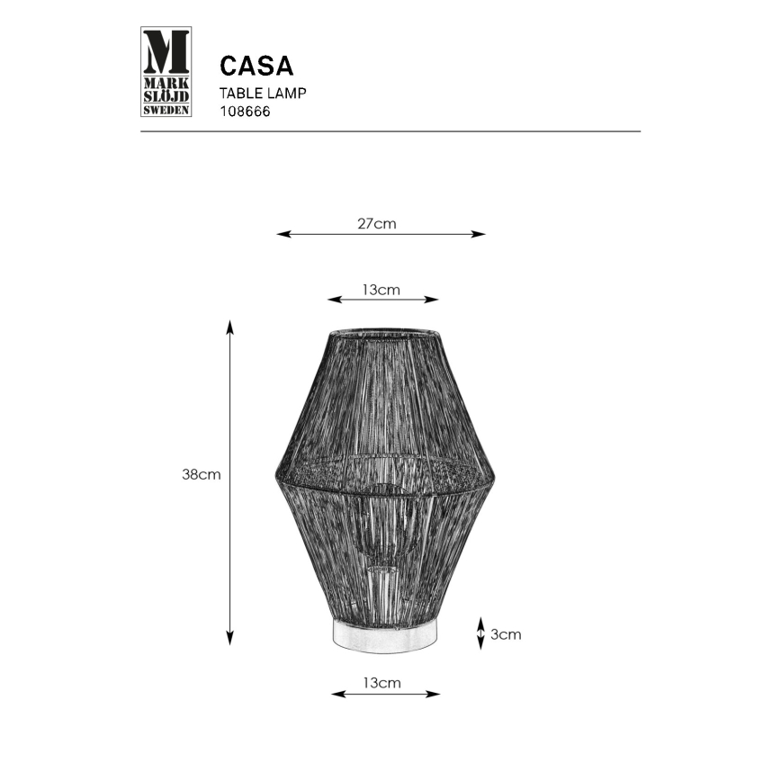 Markslöjd 108666 - Pöytävalaisin CASA 1xE27/40W/230V musta