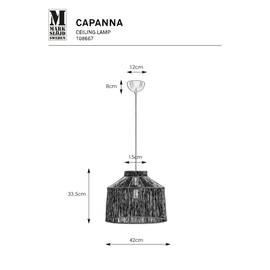 Markslöjd 108667 - Kattokruunu johdossa CAPANNA 1xE27/40W/230V messinki