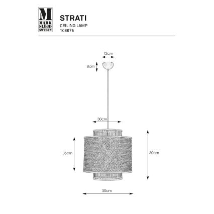 Markslöjd 108676 - Kattokruunu johdossa STRATI 1xE27/40W/230V musta/bambu