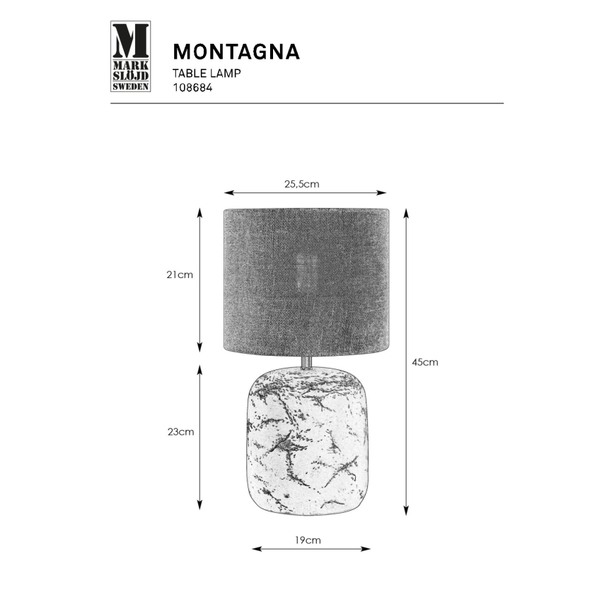 Markslöjd 108684 - Pöytävalaisin MONTAGNA 1xE14/40W/230V 45 cm beige/musta