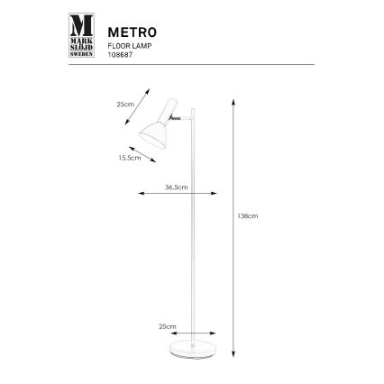 Markslöjd 108687 - Lattialamppu METRO 1xE27/40W/230V valkoinen
