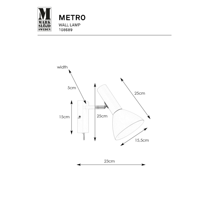 Markslöjd 108689 - Seinävalaisin METRO 1xE27/40W/230V valkoinen