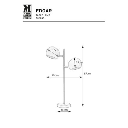 Markslöjd 108691 - Pöytävalaisin EDGAR 2xE14/40W/230V musta